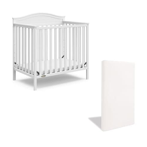 Graco Stella 4-in-1 Convertible Mini Crib (White) - GREENGUARD Gold Certified, Converts to Daybed and Twin-Size Bed, Includes Bonus 2.75-inch Mini Crib Mattress, Ideal for Small Spaces