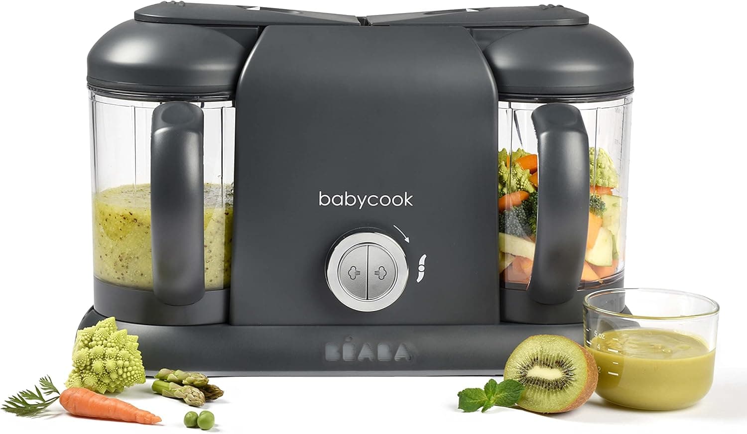 BEABA Babycook Duo 4 in 1 Baby Food Maker, Puree Steamer and Blender, 9.1 Cup Capacity, Makes 54 Servings, Charcoal