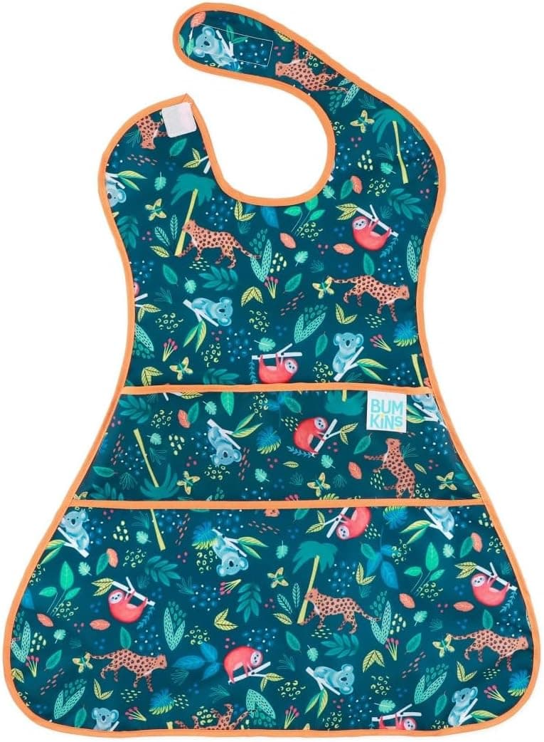 Bumkins SuperBib Full Cover Large Oversize Baby and Toddler 6-24 Months, Waterproof, Jungle