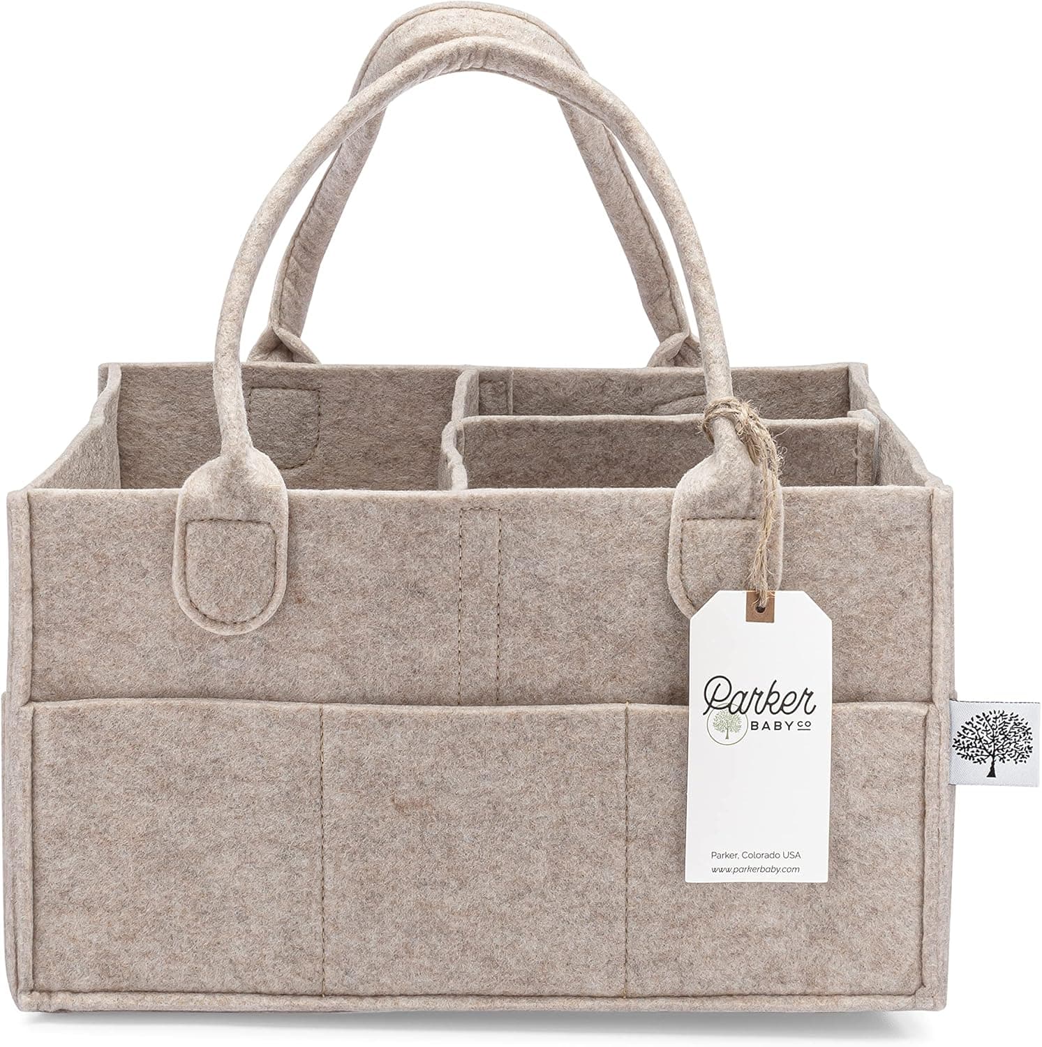 Parker Baby Diaper Caddy, Nursery Storage Bin and Car Organizer for Diapers and Wipes, Oatmeal