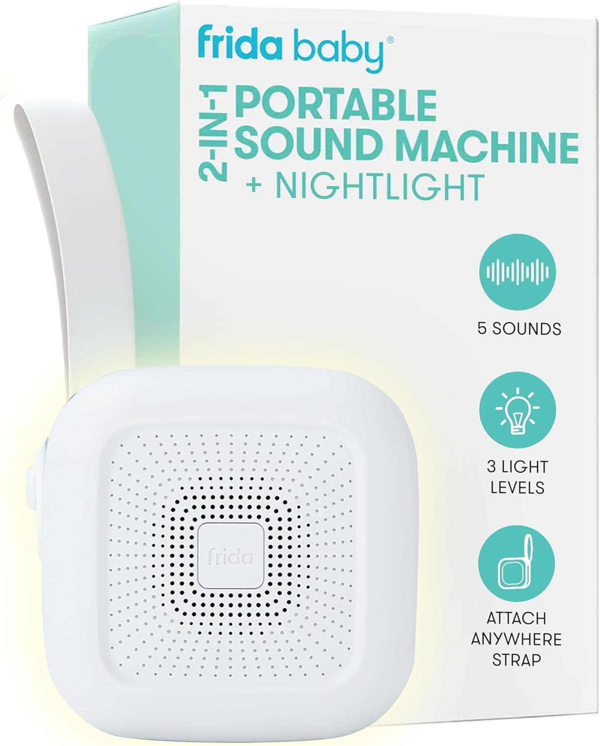 Frida Baby 2-in-1 Portable Sound Machine for Baby + Nightlight, 5 Soothing Sounds, 3 Nightlight Modes