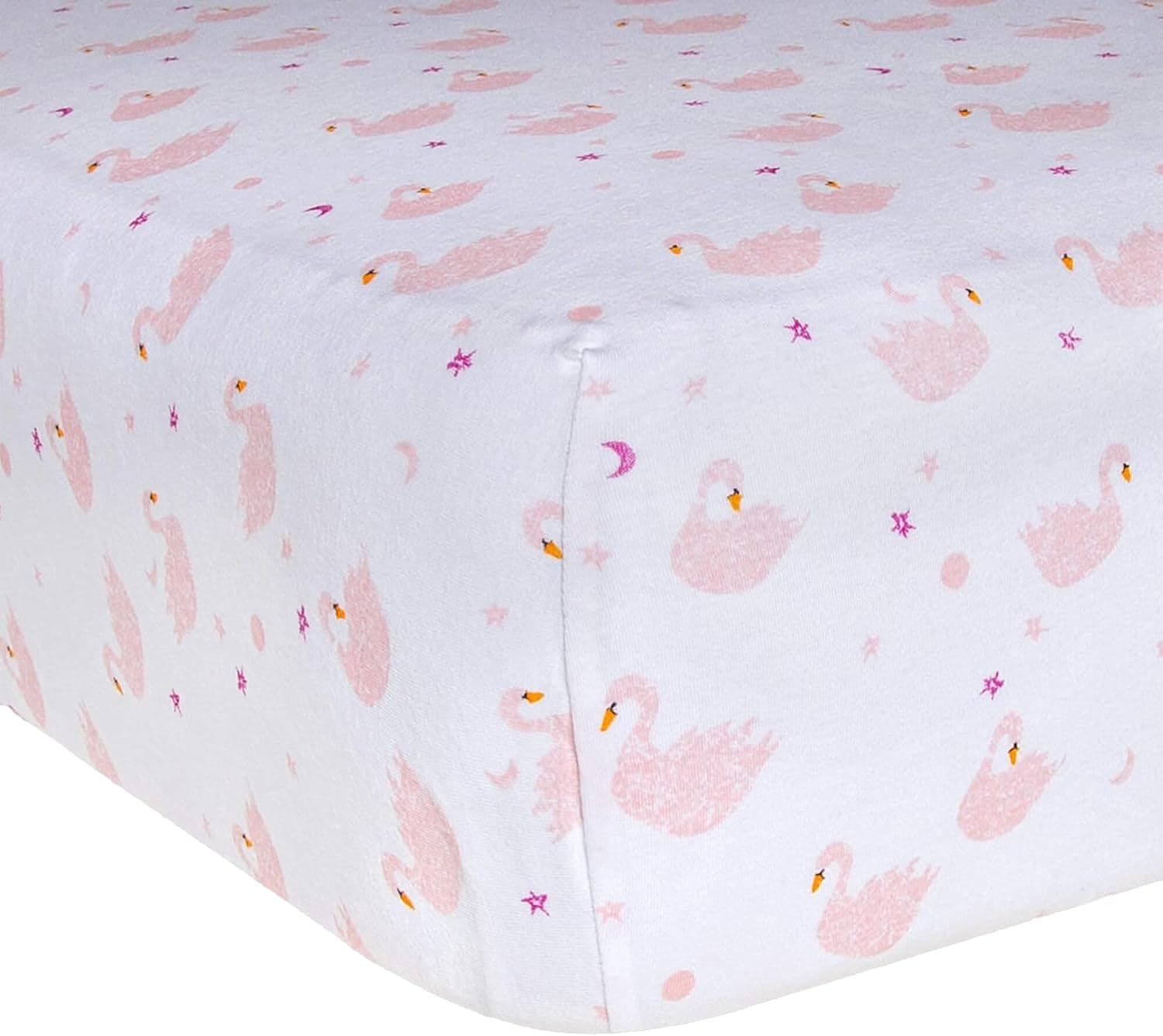 Burt's Bees Baby Print Fitted Crib Sheet Organic Cotton Beesnug, Pink Graceful Swans, 28 x 52 x 5.5 Inch