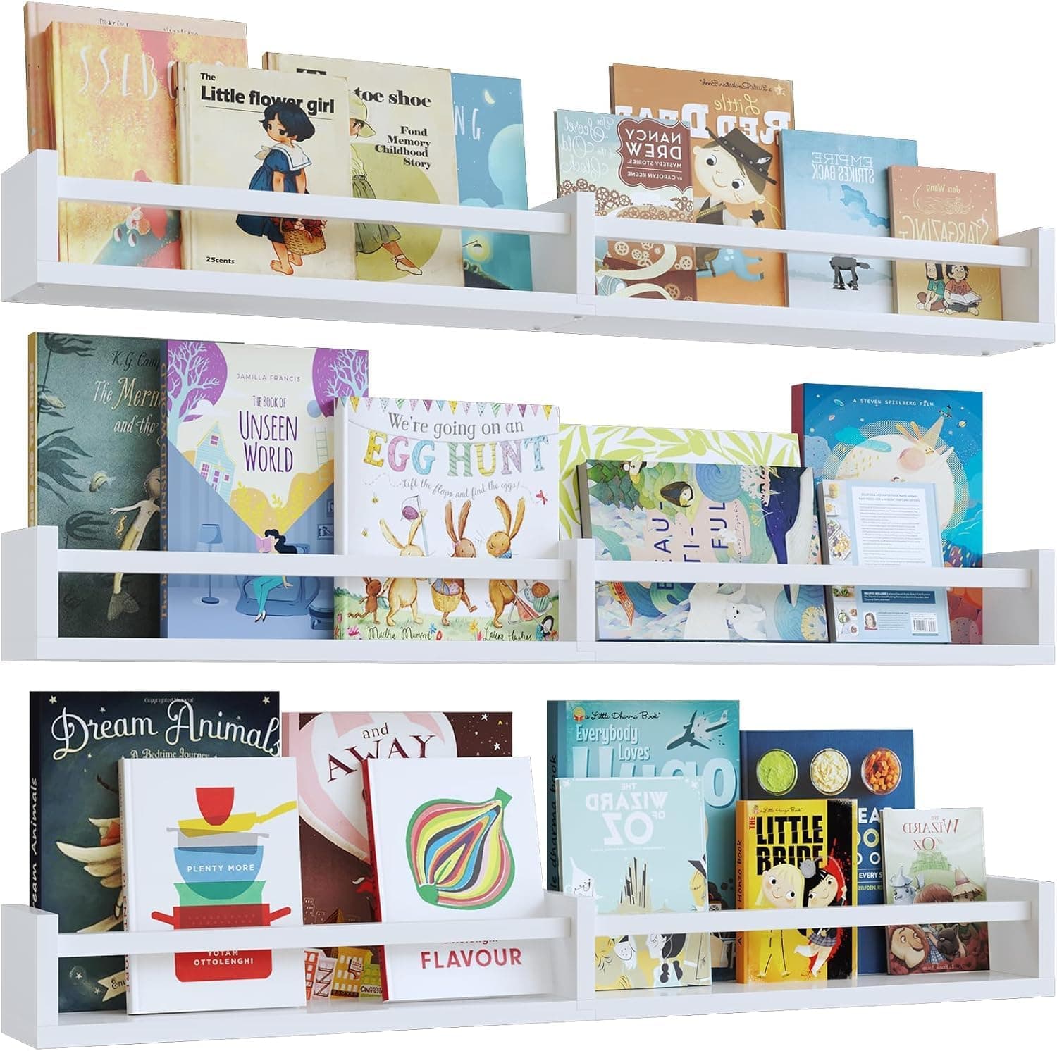 Napeollor White Nursery Bookshelves 32 Inch, Floating Nursery Wall Shelves Set of 3, Pine Wood