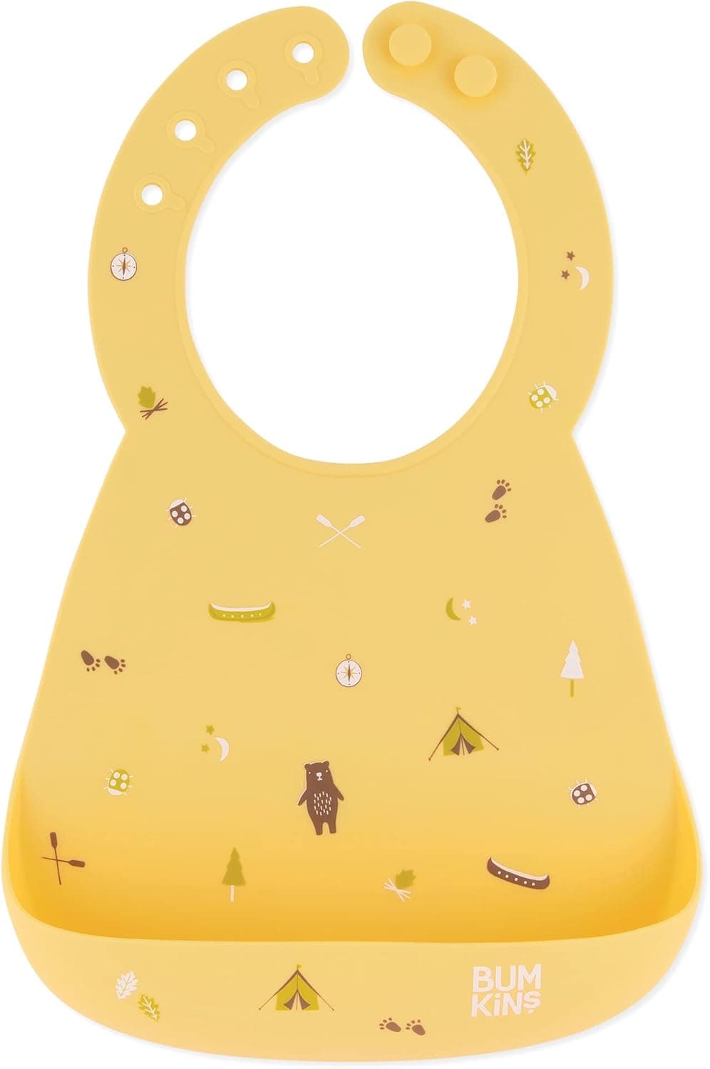 Bumkins Silicone Pocket Bib for Babies 6-24 Months to Toddler, Mess Saving, Camp Gear Yellow