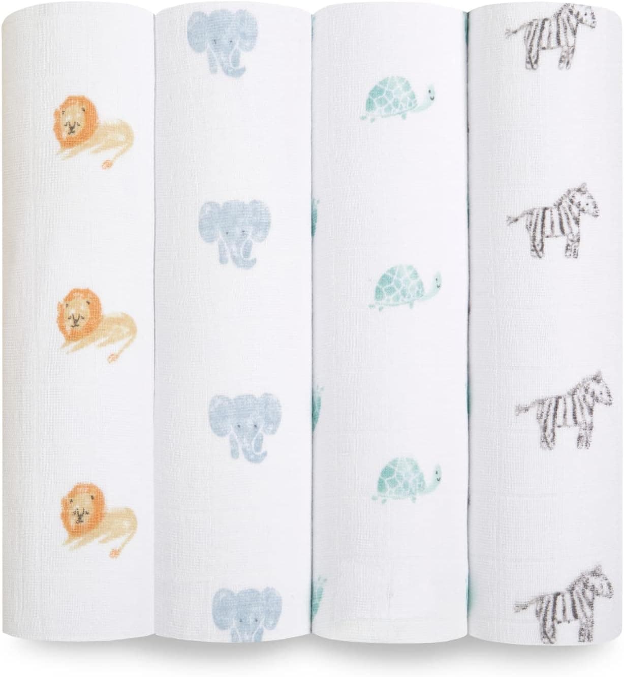 aden + anais Boutique Organic Swaddle Blanket 4-Pack, 100% Organic Cotton Muslin, Large, Above The Clouds