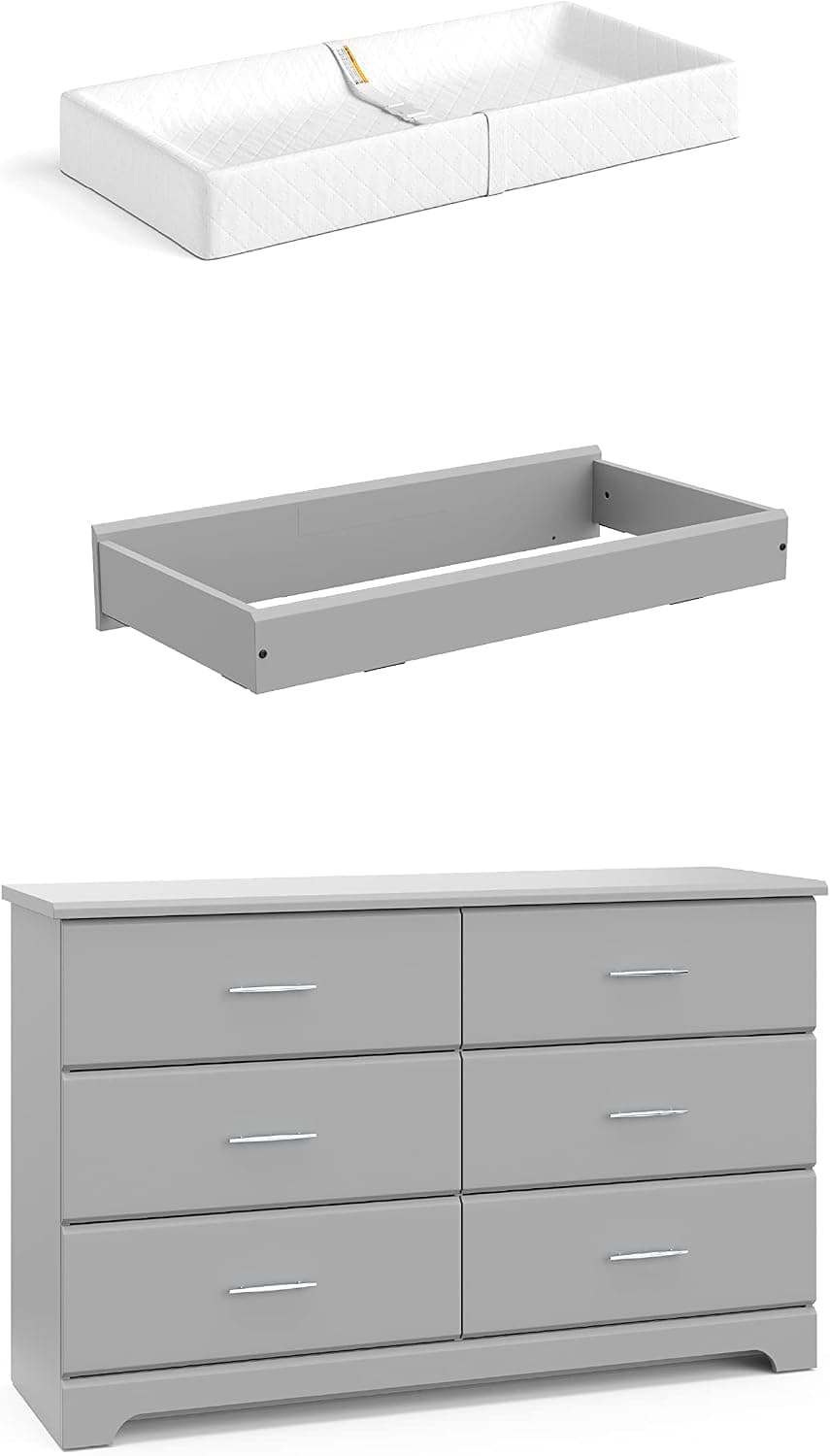 Storkcraft Brookside 6 Drawer Chest with Changing Topper and Change Pad, Pebble Gray Nursery Dresser