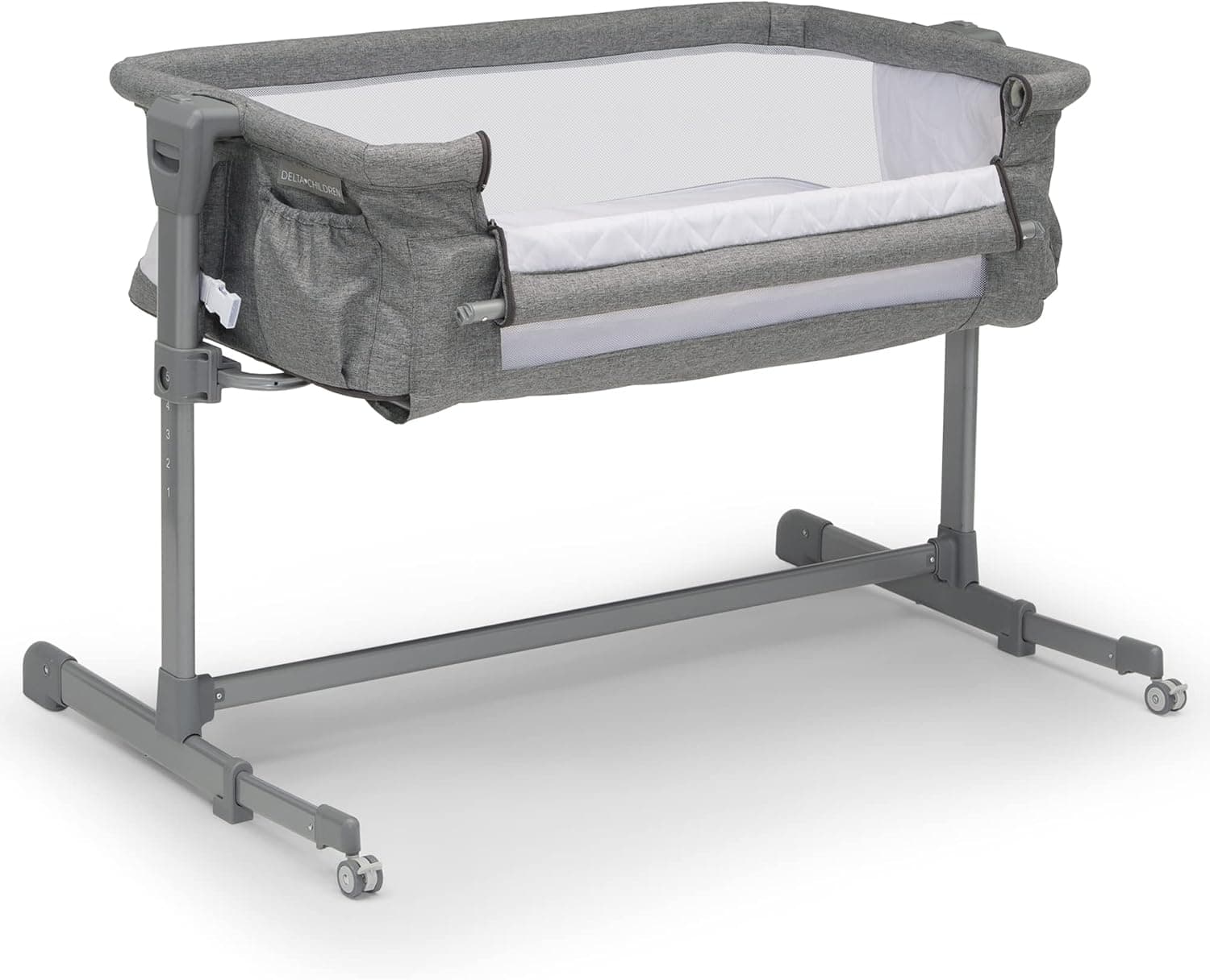 Delta Children Close2Me Bedside Baby Bassinet Sleeper, Grey - Breathable Mesh