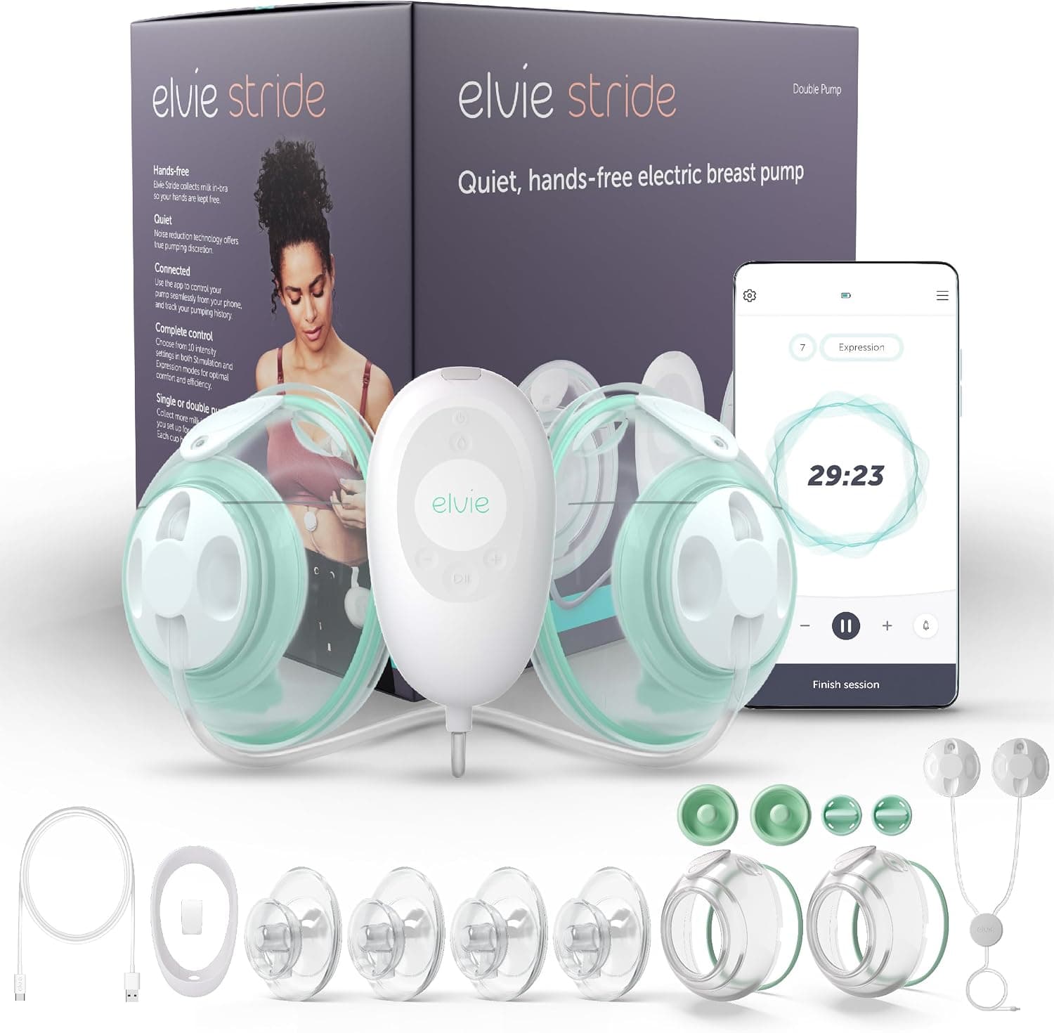Elvie Stride Hospital-Grade App-Controlled Breast Pump, Hands-Free Wearable Ultra-Quiet Electric