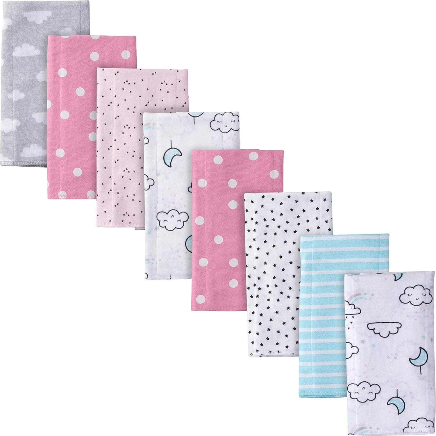 Gerber Unisex Baby 8-Pack Flannel Burp Cloths Handkerchief, Clouds, 20x14 Inch, 100% Cotton
