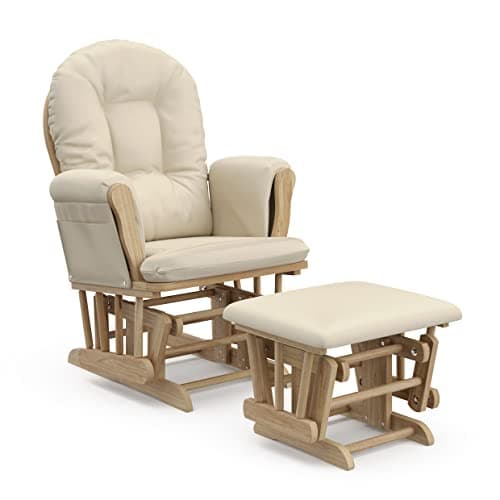 Storkcraft Premium Hoop Glider & Ottoman, Natural/Beige | GREENGUARD Gold Certified, Solid Wood Craftsmanship, Convenient Storage Pockets, Glider Rocking Chair for Nursery