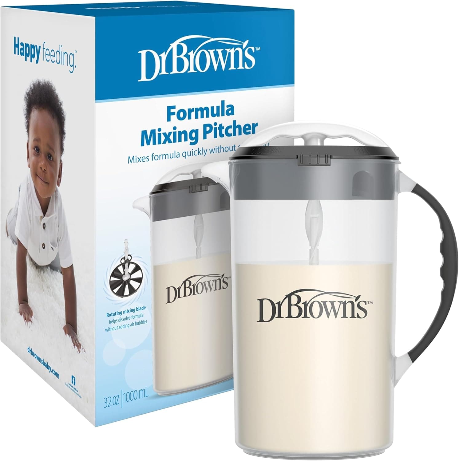 Dr. Brown's Baby Formula Mixing Pitcher with Adjustable Stopper, Locking Lid & No Drip Spout, Black, 36oz