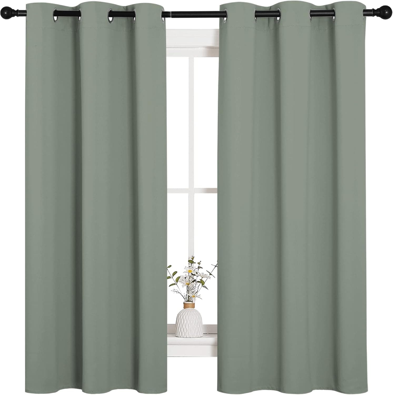 NICETOWN Greyish Green Nursery Essential Thermal Insulated Grommet Blackout Short Curtains 42x63