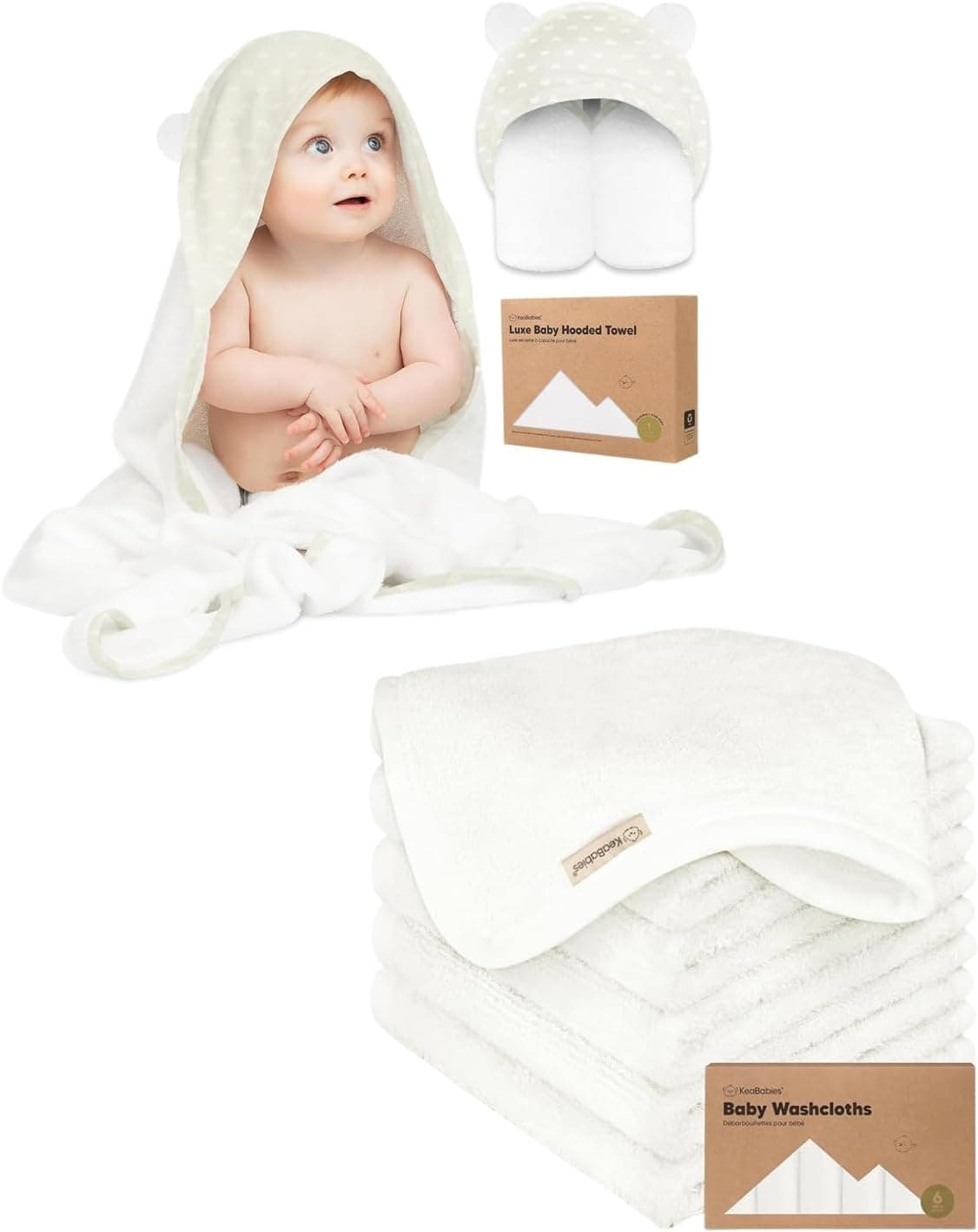 KeaBabies Baby Hooded Towel and Washcloths, Organic Bamboo Viscose Baby Towel and Washcloths