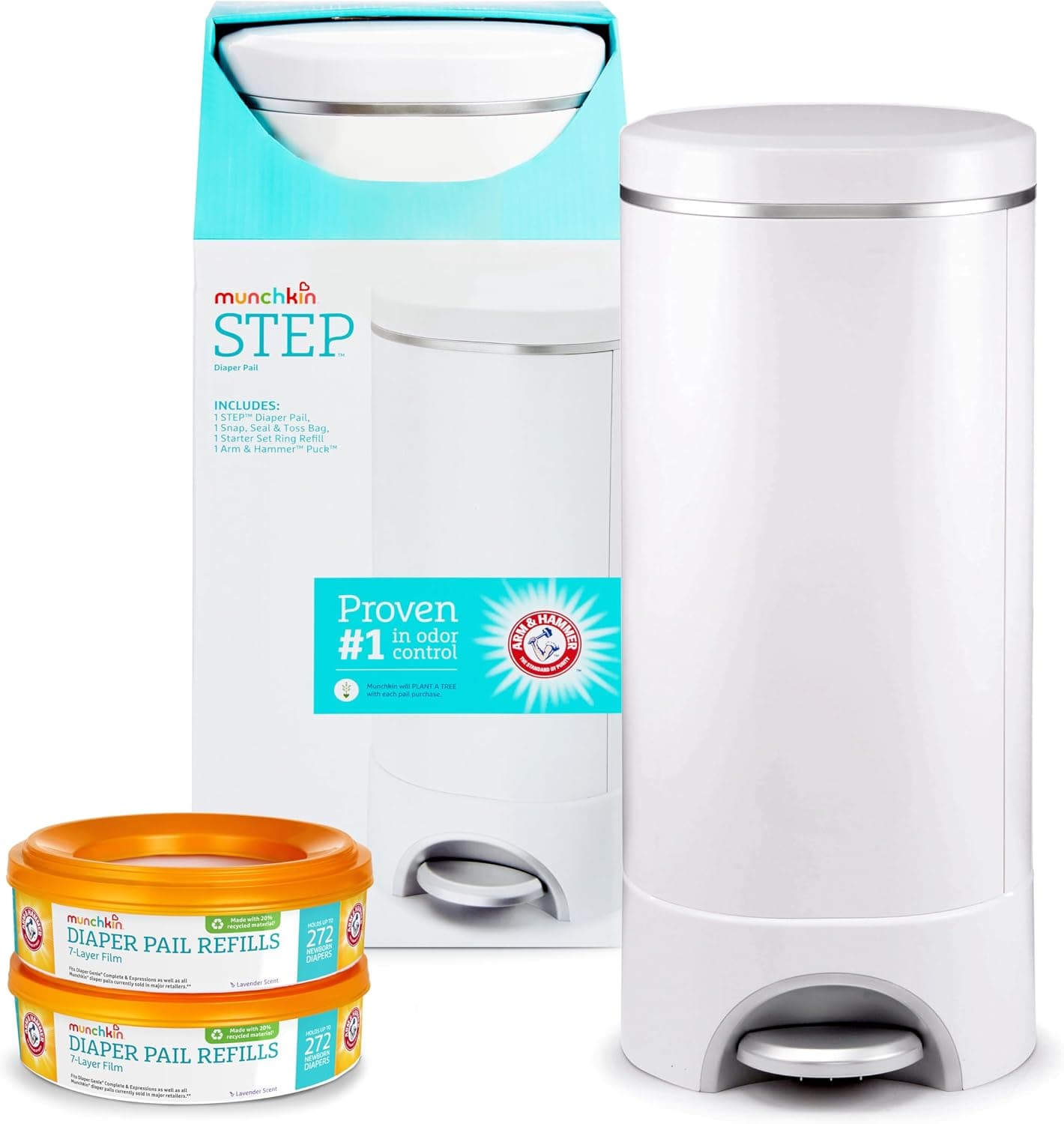 Munchkin Step Diaper Pail Powered by Arm & Hammer, #1 in Odor Control, Award-Winning
