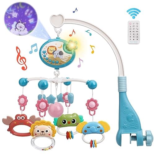 Mini Tudou Baby Mobile for Crib with 400 Melodies & Star Projection Blue