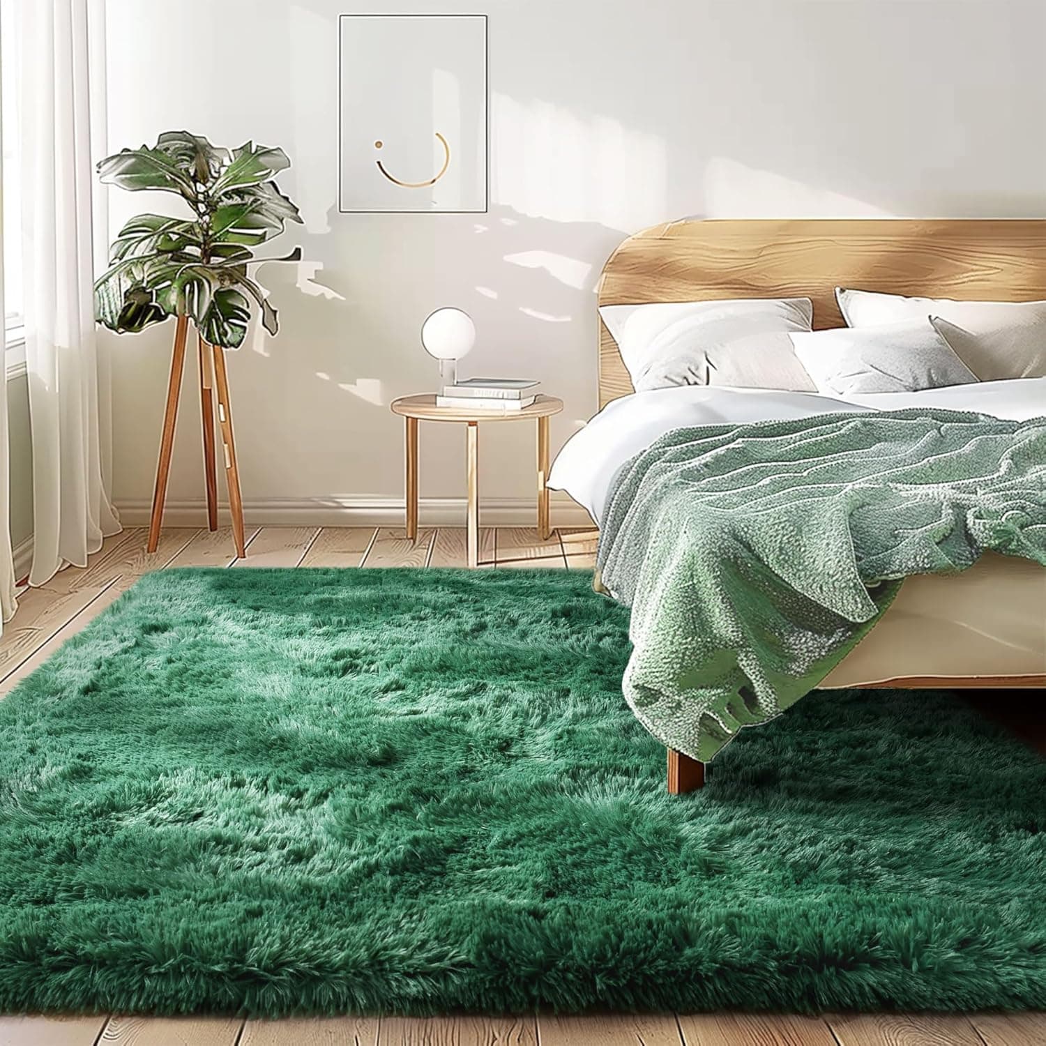 Awaytail Fluffy Rug Washable 5x7 Feet, Emerald Green Nursery Rug for Baby Girl Play Room, Large Living Room