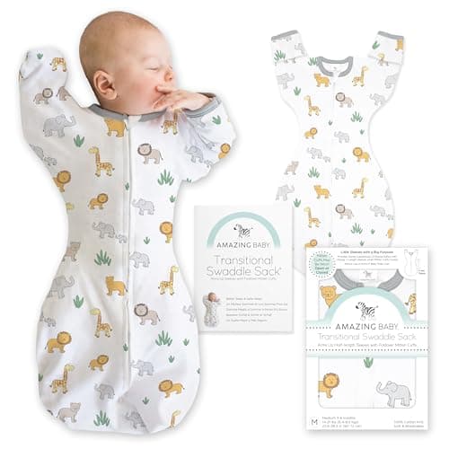 Amazing Baby Transitional Swaddle Sack, Cotton, On Safari, 3-6mo