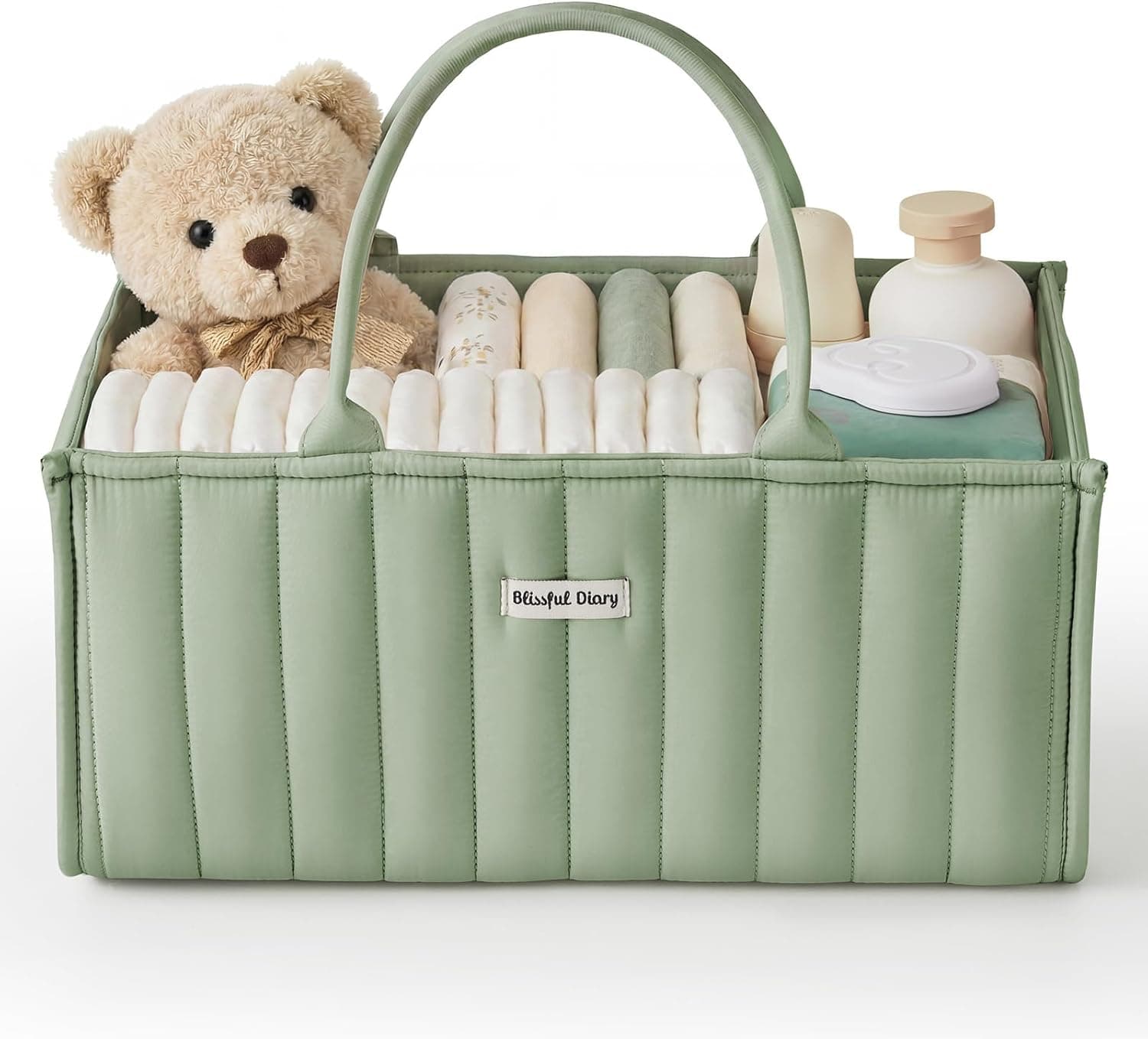 Blissful Diary Baby Diaper Caddy Organizer, Stylish Storage Basket for Newborn Essentials, Sage Green