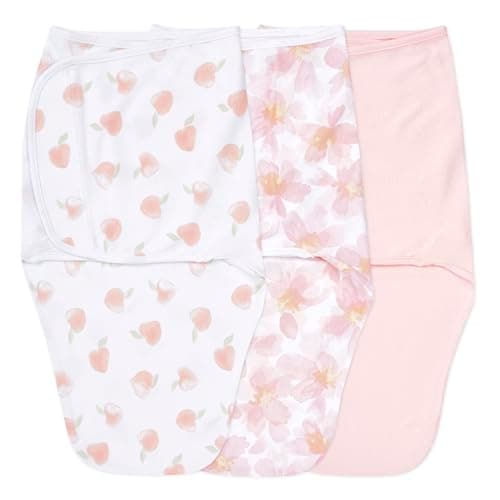 aden + anais Easy Swaddle Wrap, Newborn Wearable Swaddle Blanket, Adjustable Fasteners, 100% Cotton, 3 Pack, 0-3 Months, Garden Floral