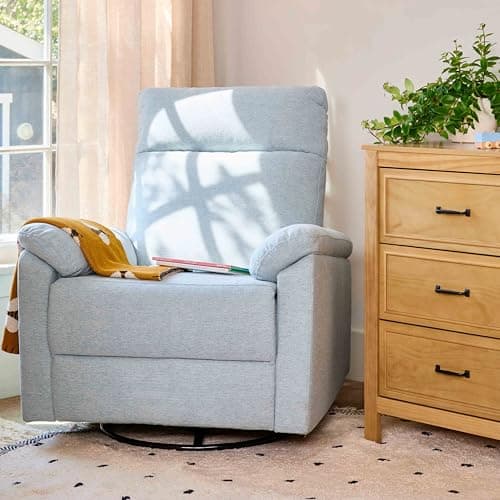Davinci Suzy Recliner Glider w/ 360° Swivel, Manual, Heathered Blue