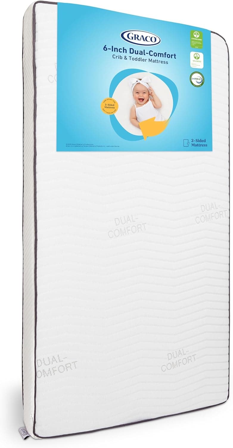 Graco Dual-Comfort Crib Mattress & Protector Value Bundle (2-Pack), GREENGUARD Gold, Waterproof