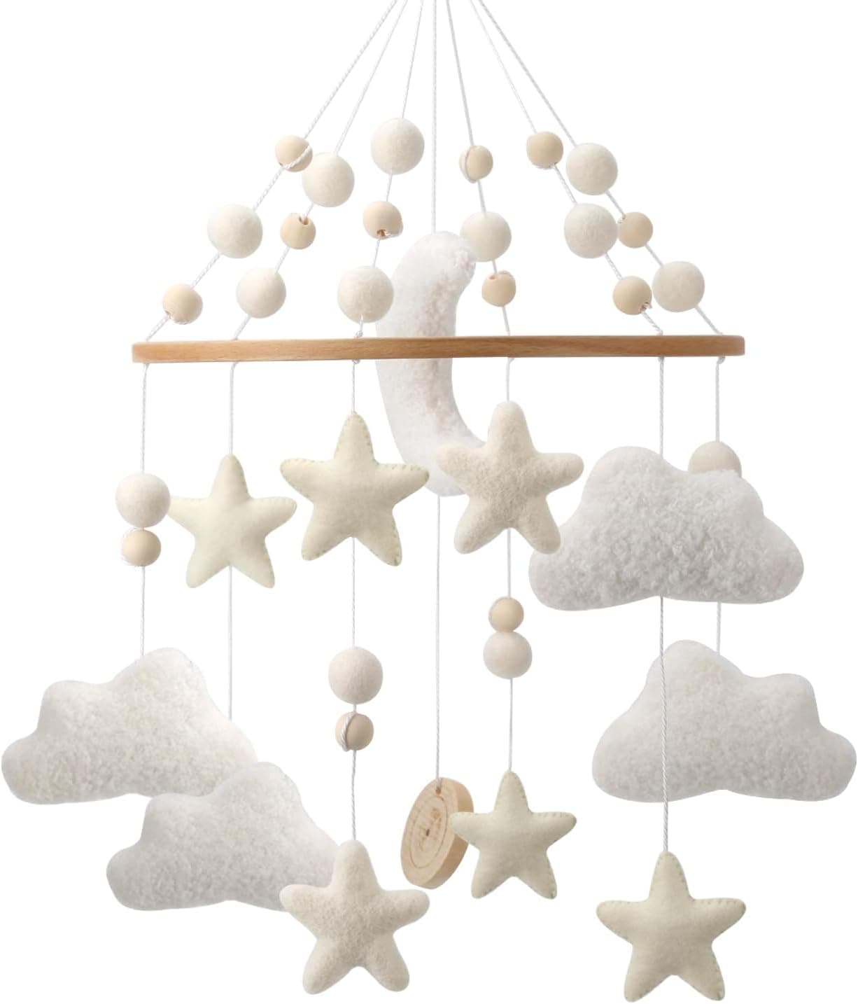 Cloud Mobile for Crib, Handmade Gender Neutral Cloud Crib Mobile with Moon and Stars, Nursery Decor