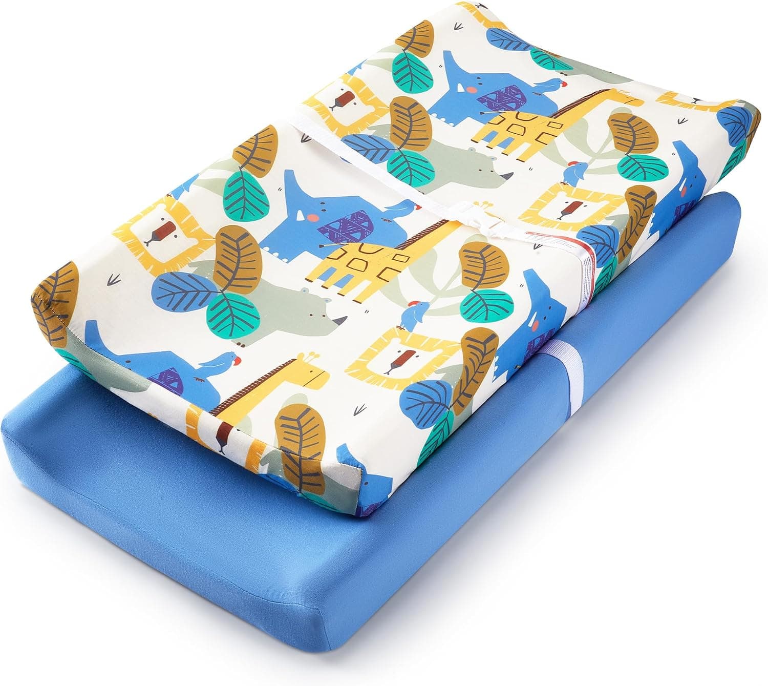 TILLYOU Changing Pad Cover Set, Soft Jersey Material, Fits 32/34 x 16 Pad, Lion's Paradise and Grey
