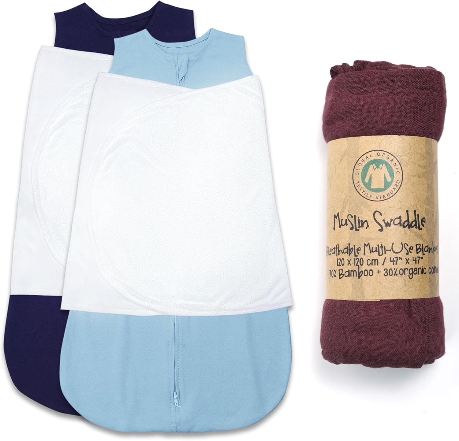 Baby Sleepsack Swaddle 3-Way Adjustable Wearable Transition Blanket Organic Cotton 2-Piece 1.0 TOG