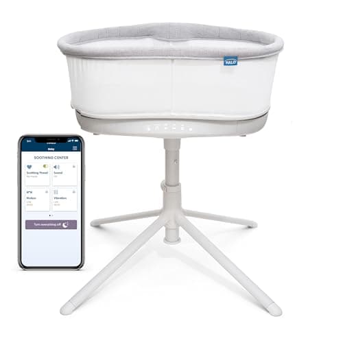 HALO BassiNest Connected Swivel Sleeper 3.0 Smart Bassinet | AutoSoothe™, 360° Swivel, Cry Detection, Rocking, Vibration & Soothing Sounds, Easy Lowering Wall for Postpartum Recovery