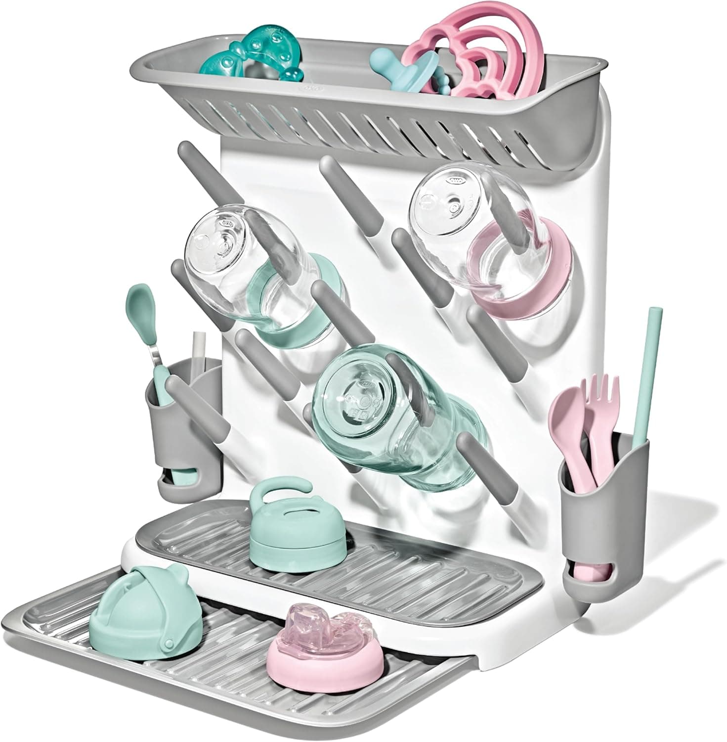 OXO Tot Expandable Drying Rack, Space-Saving Drying Rack for Baby Bottles and Feeding Accessories
