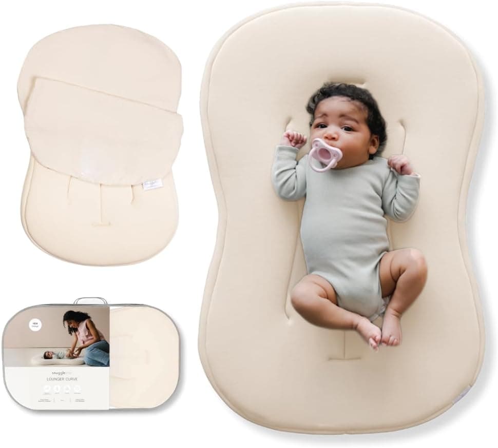 snuggle me Baby Lounger Curve, Premium Organic Cotton Foam Core Infant Nest Pillow, Natural