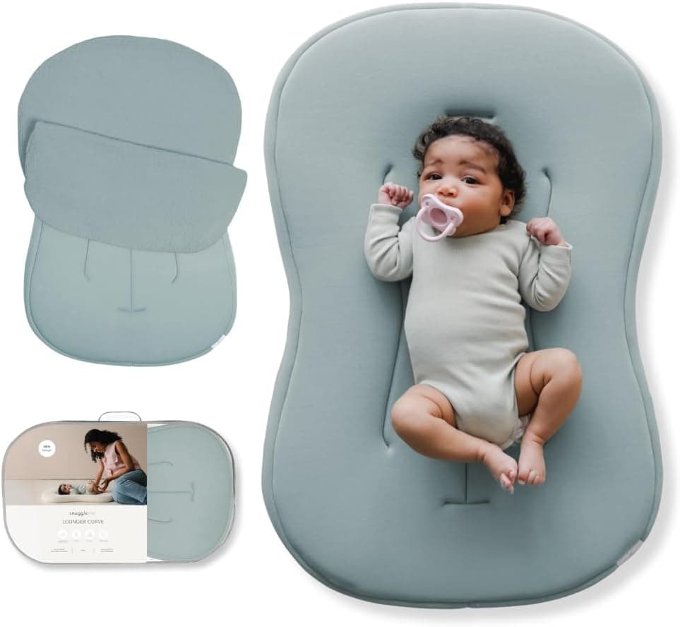 snuggle me Baby Lounger Curve, Premium Organic Cotton Foam Core, Machine-Washable Cover, Slate