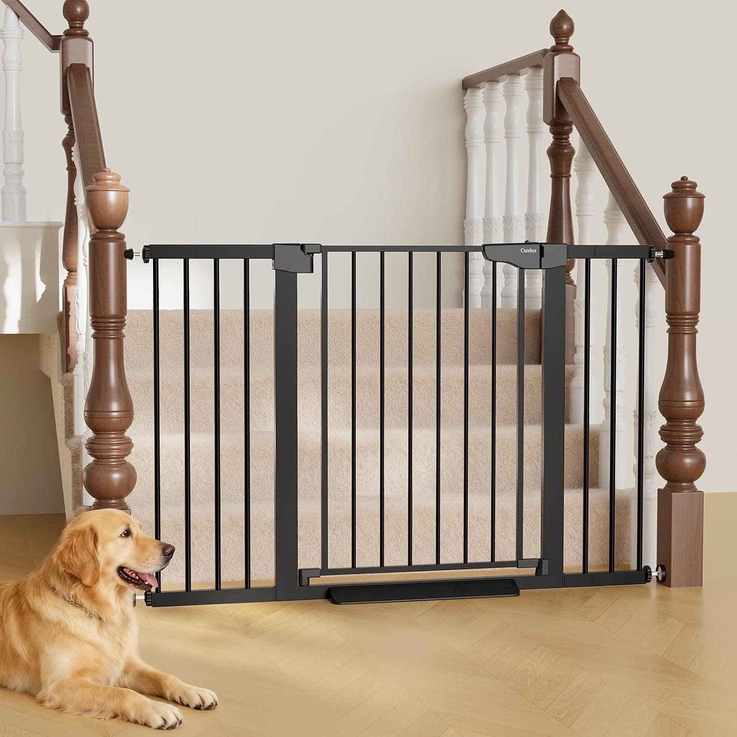 Cumbor 29.7-51.5" Extra Wide Baby Gate for Stairs, Pressure-Mounted Auto-Close Walk-Through, Black