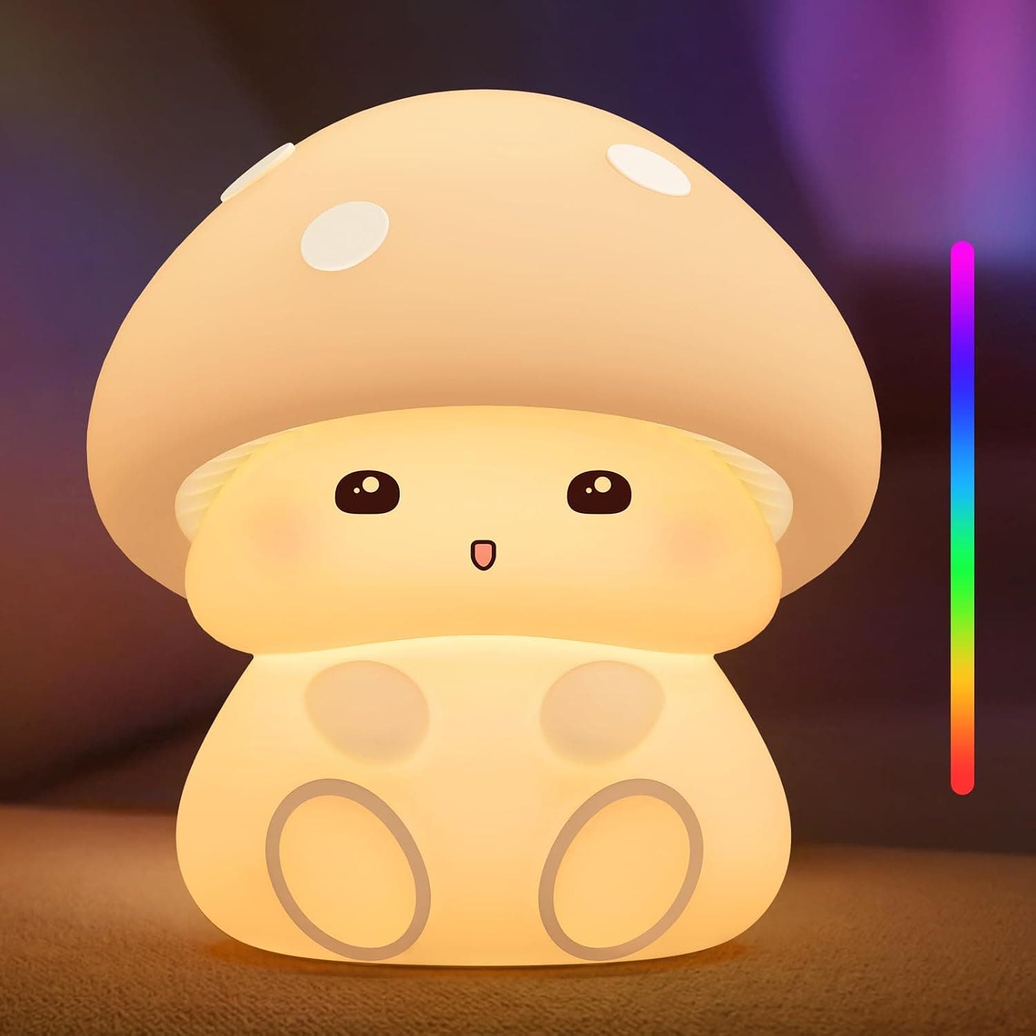 ICARER FAMILY Mushroom Night Light for Kids, Portable LED Nursery Lamp, 7 Color Changing, Dimmable