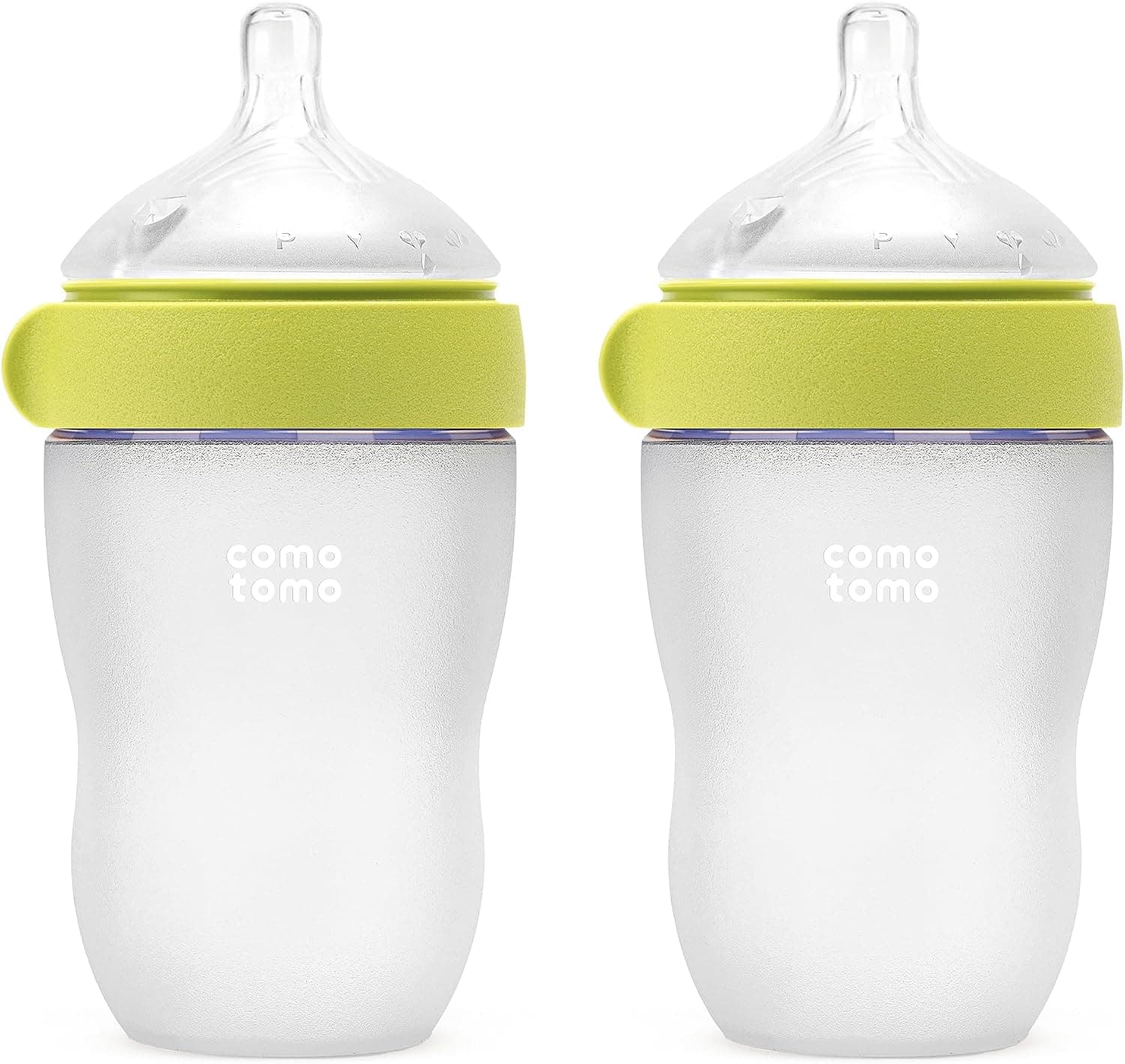 Comotomo Silicone Baby Bottle Gen 2 8oz Wide-Neck Dual Anti-Colic Vents, Green, Double Pack